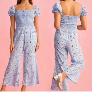 REVOLVE x Faithfull The Brand Jumpsuit Blue Essa Floral Della Smocked Size 6